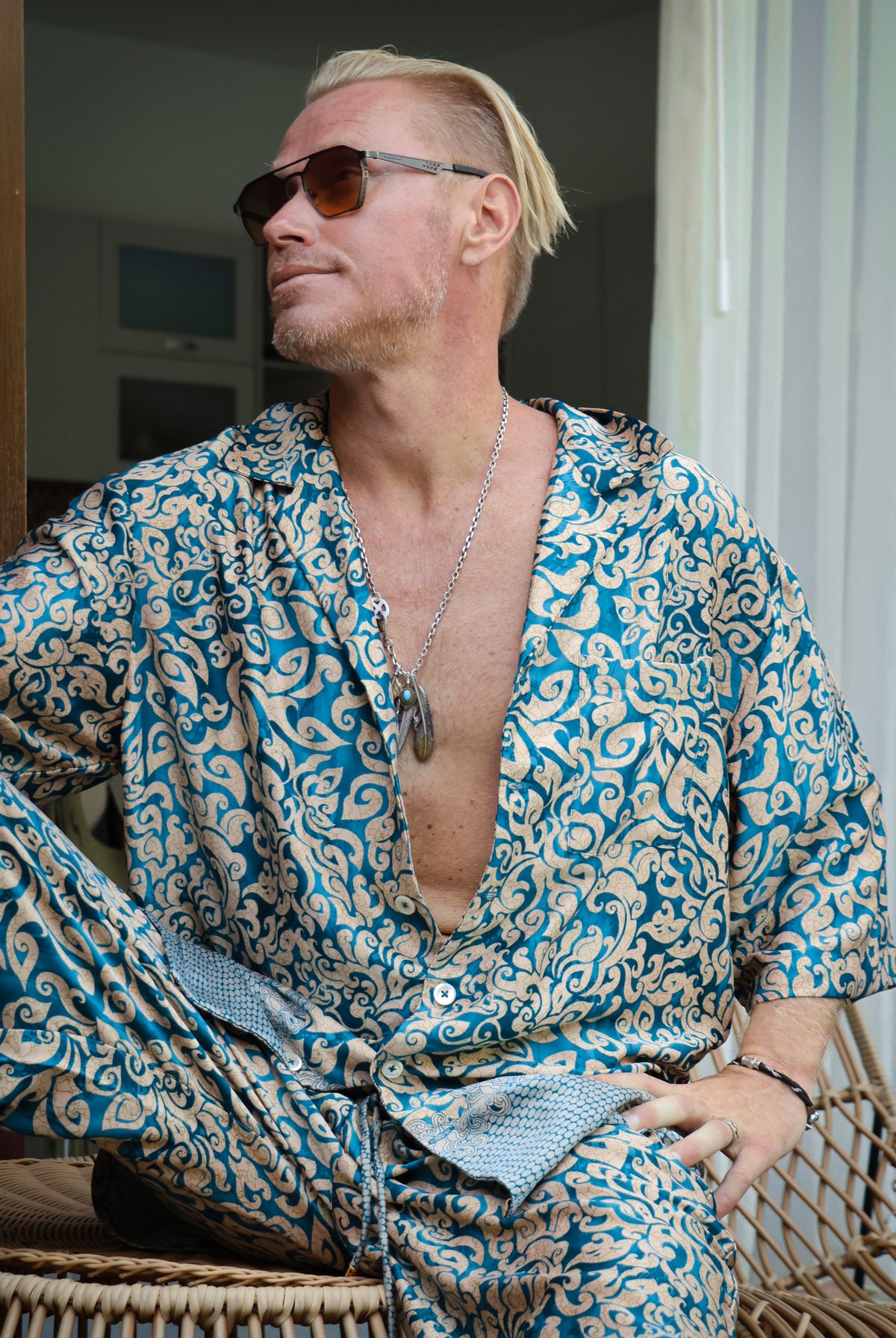 Men's shirt and pants pajama set, Ice print, by Eva Moon, view 2