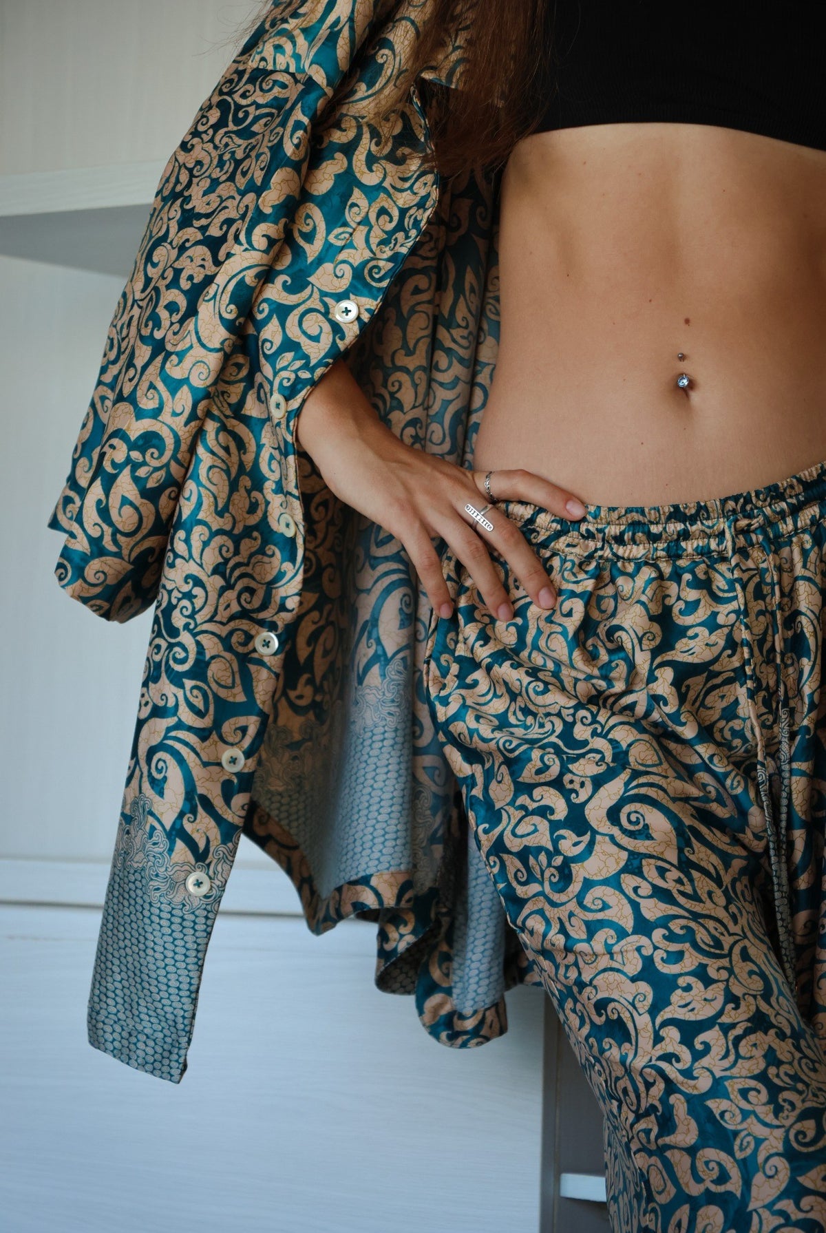 Women's shirt and pants pajama set, Ice print, by Eva Moon, view 4