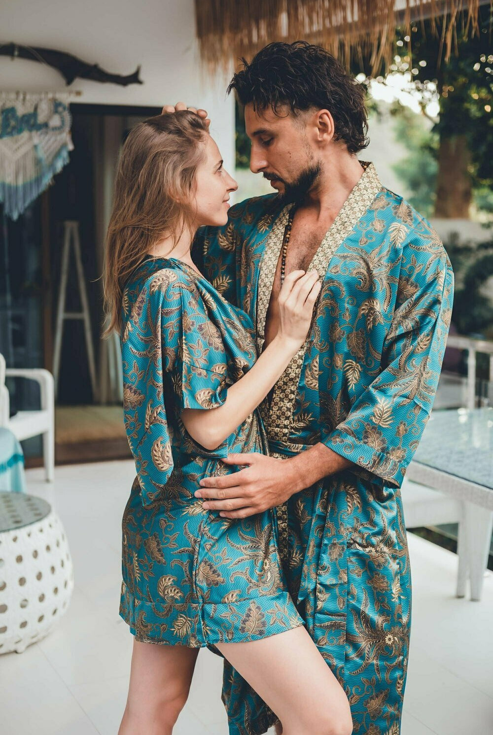 Couple's Silk Kimono Set His and Hers Green&Gold – Eva Moon