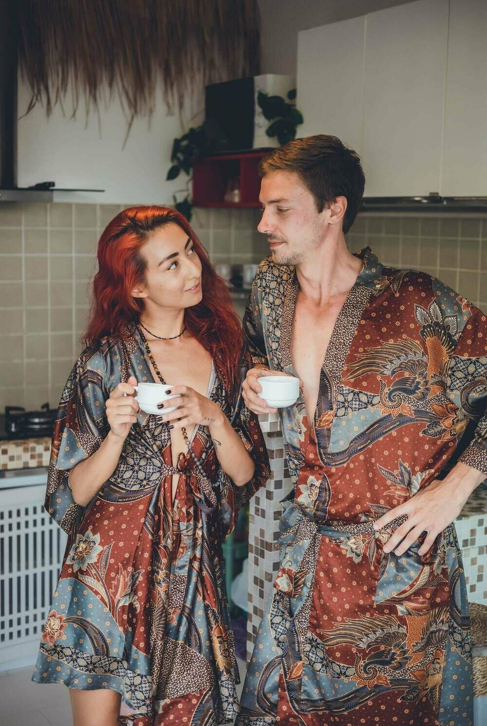 Couple's Silk Kimono Set His and Hers Grey&Brown – Eva Moon