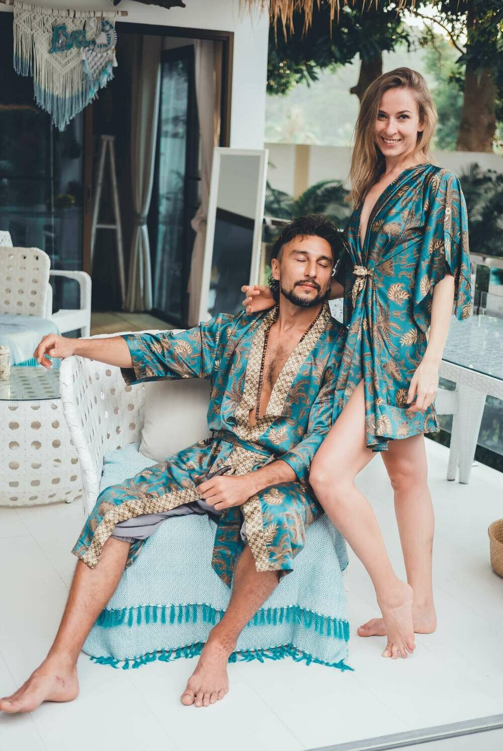 Couple's Silk Kimono Set His and Hers Green&Gold – Eva Moon