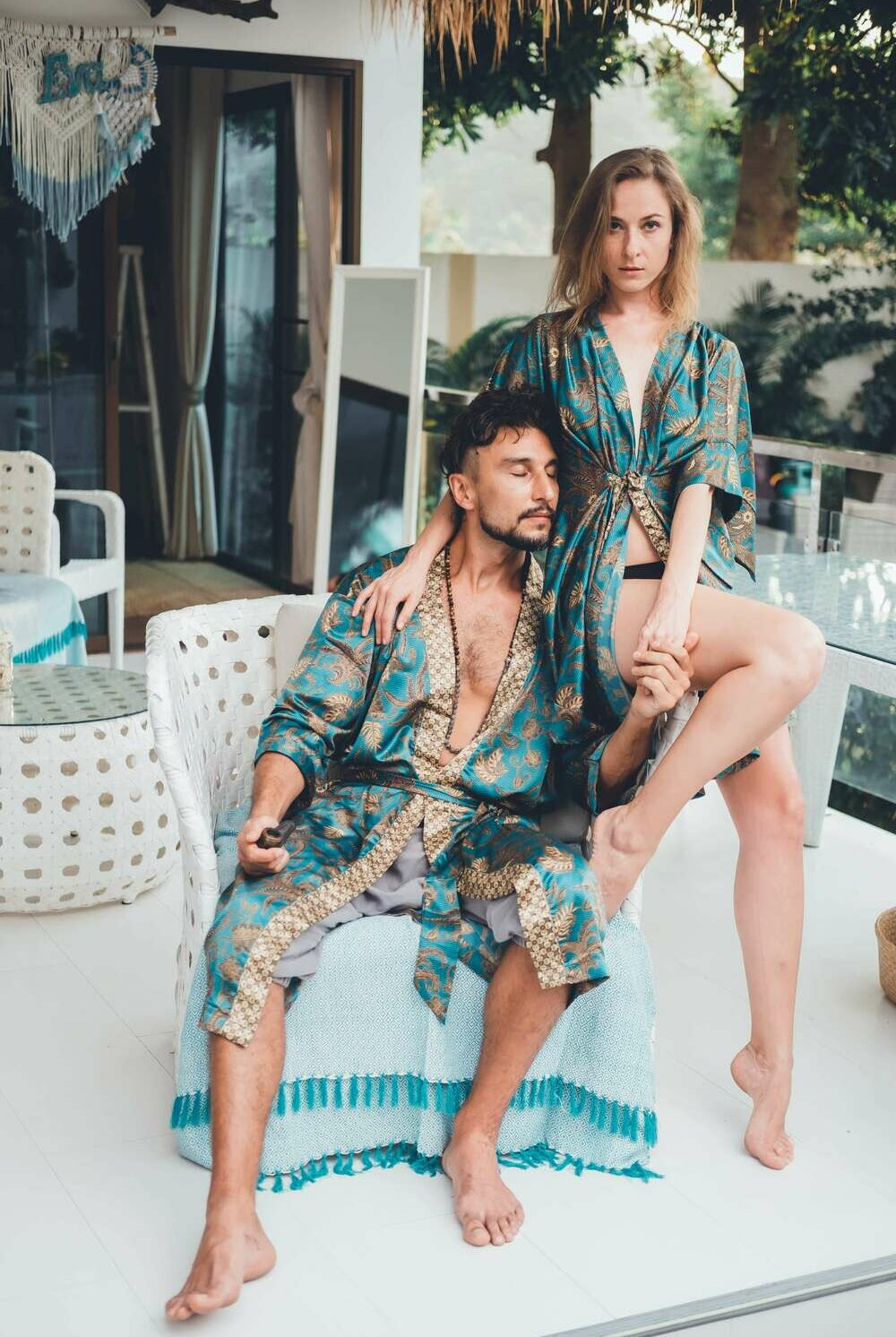 Couple's Silk Kimono Set His and Hers Green&Gold – Eva Moon