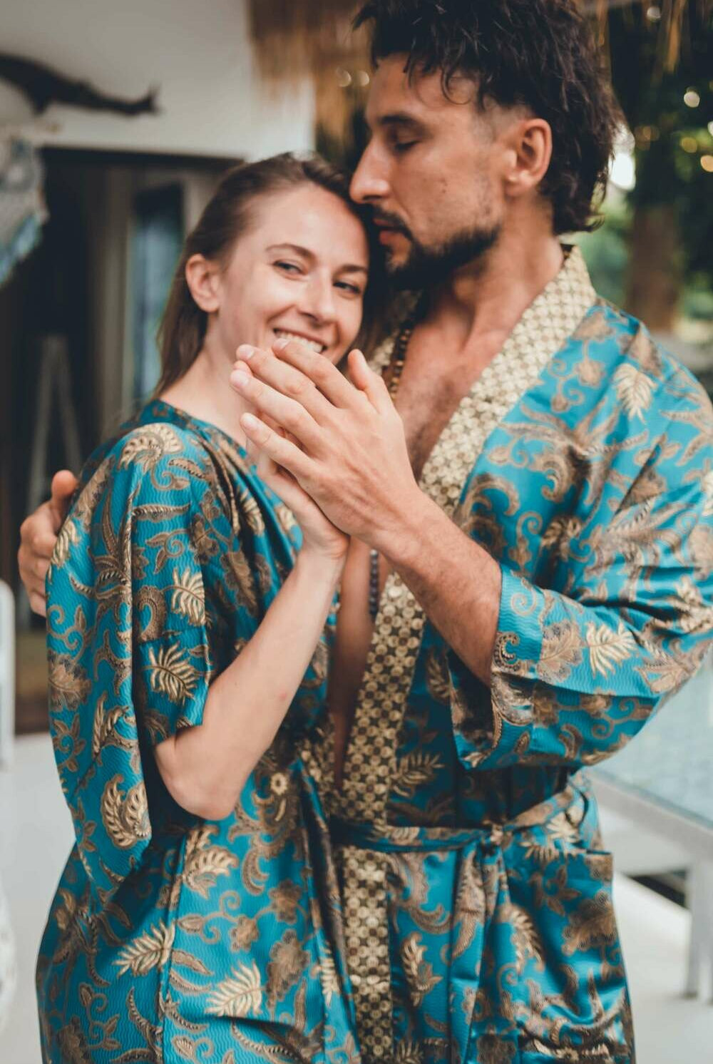 Couple's Silk Kimono Set His and Hers Green&Gold – Eva Moon