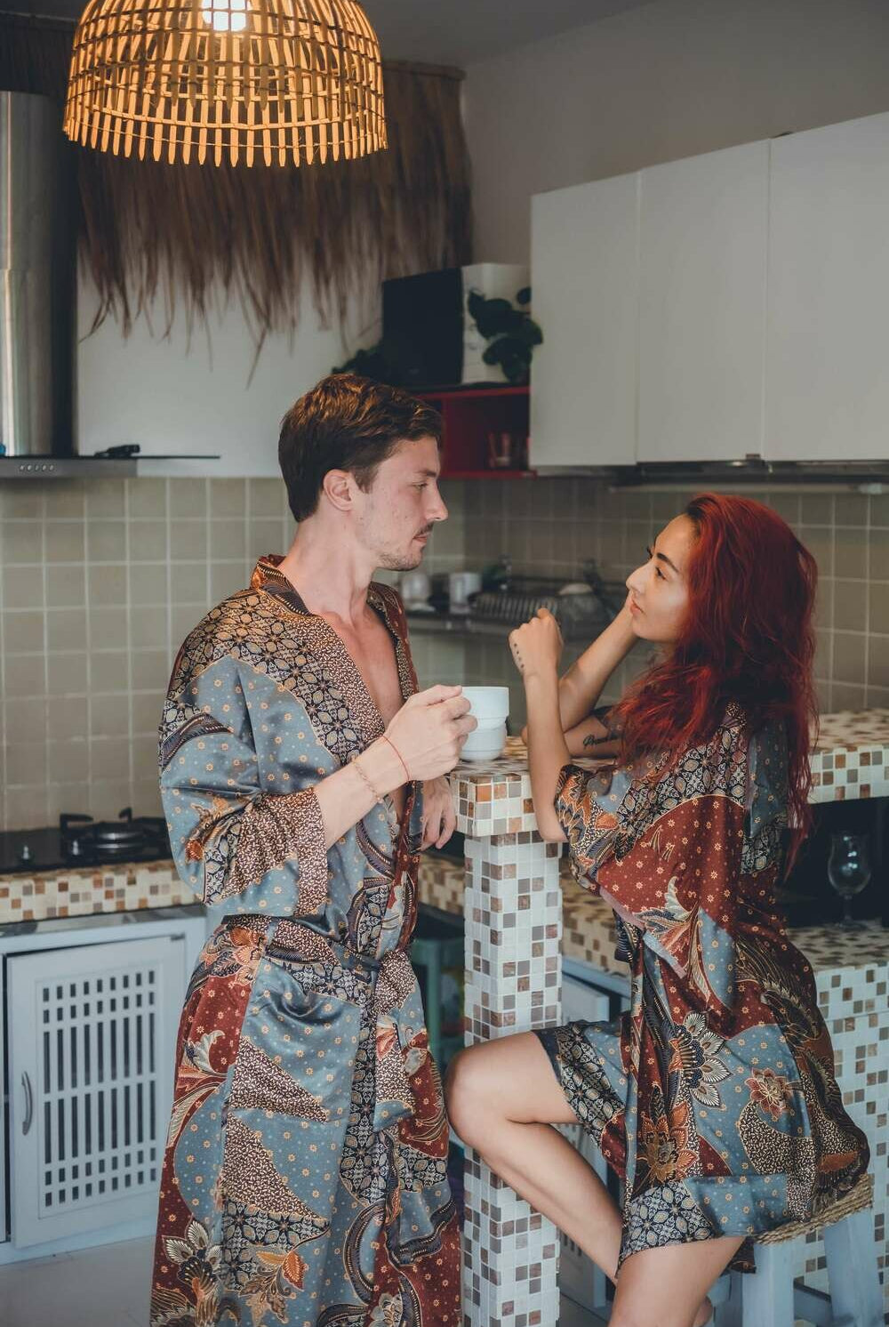 Couple's Silk Kimono Set His and Hers Grey&Brown – Eva Moon
