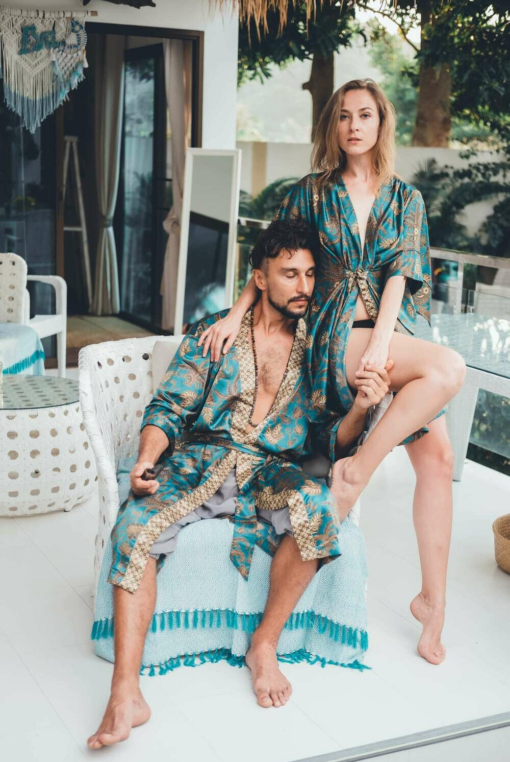 Couple's Silk Kimono Set His and Hers Green&Gold – Eva Moon