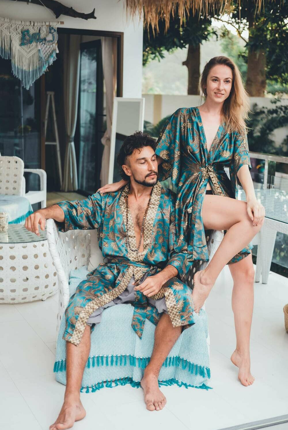 Couple's Silk Kimono Set His and Hers Green&Gold – Eva Moon