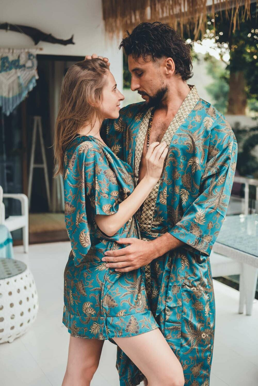 Couple's Silk Kimono Set His and Hers Green&Gold – Eva Moon