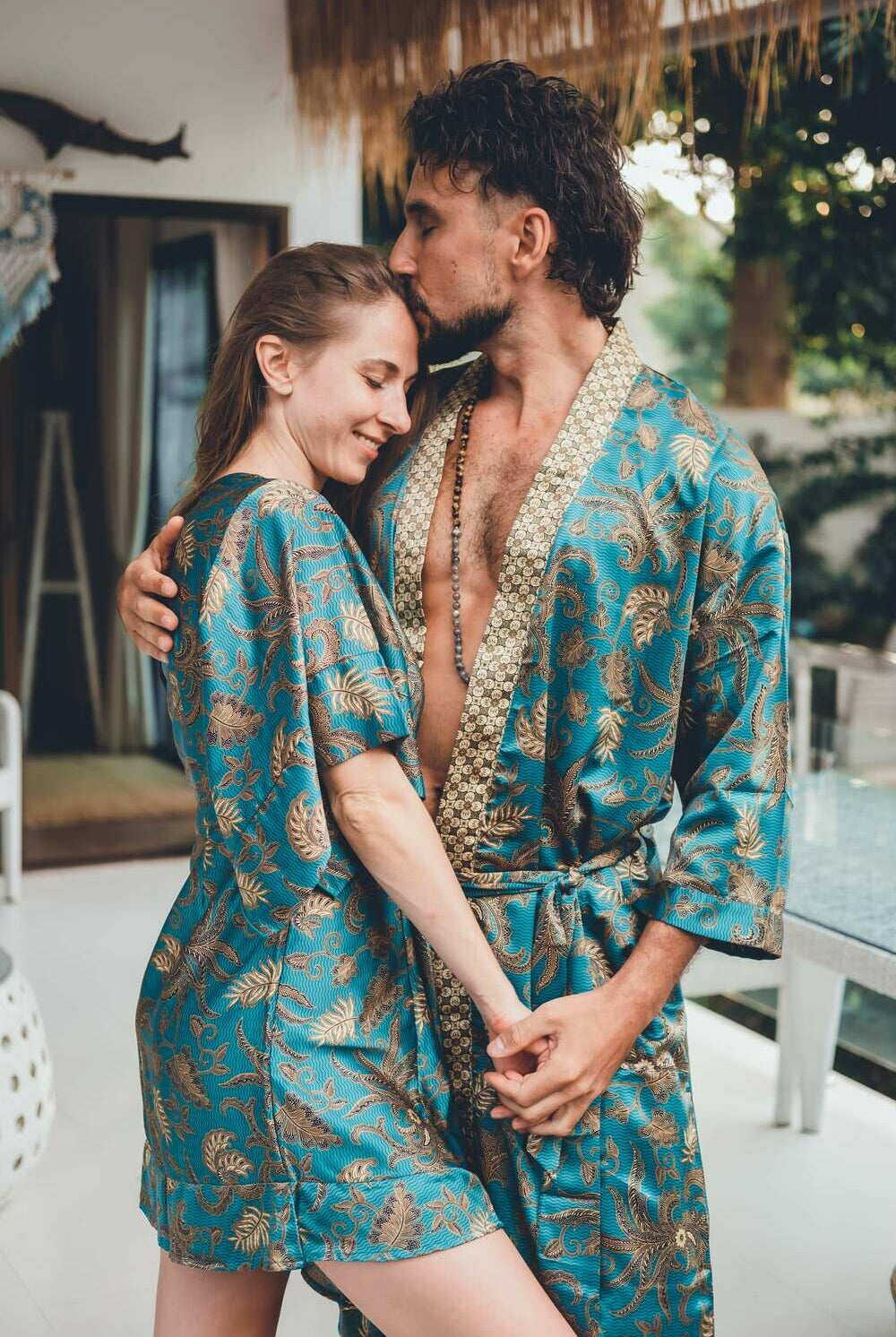 Couple's Silk Kimono Set His and Hers Green&Gold – Eva Moon