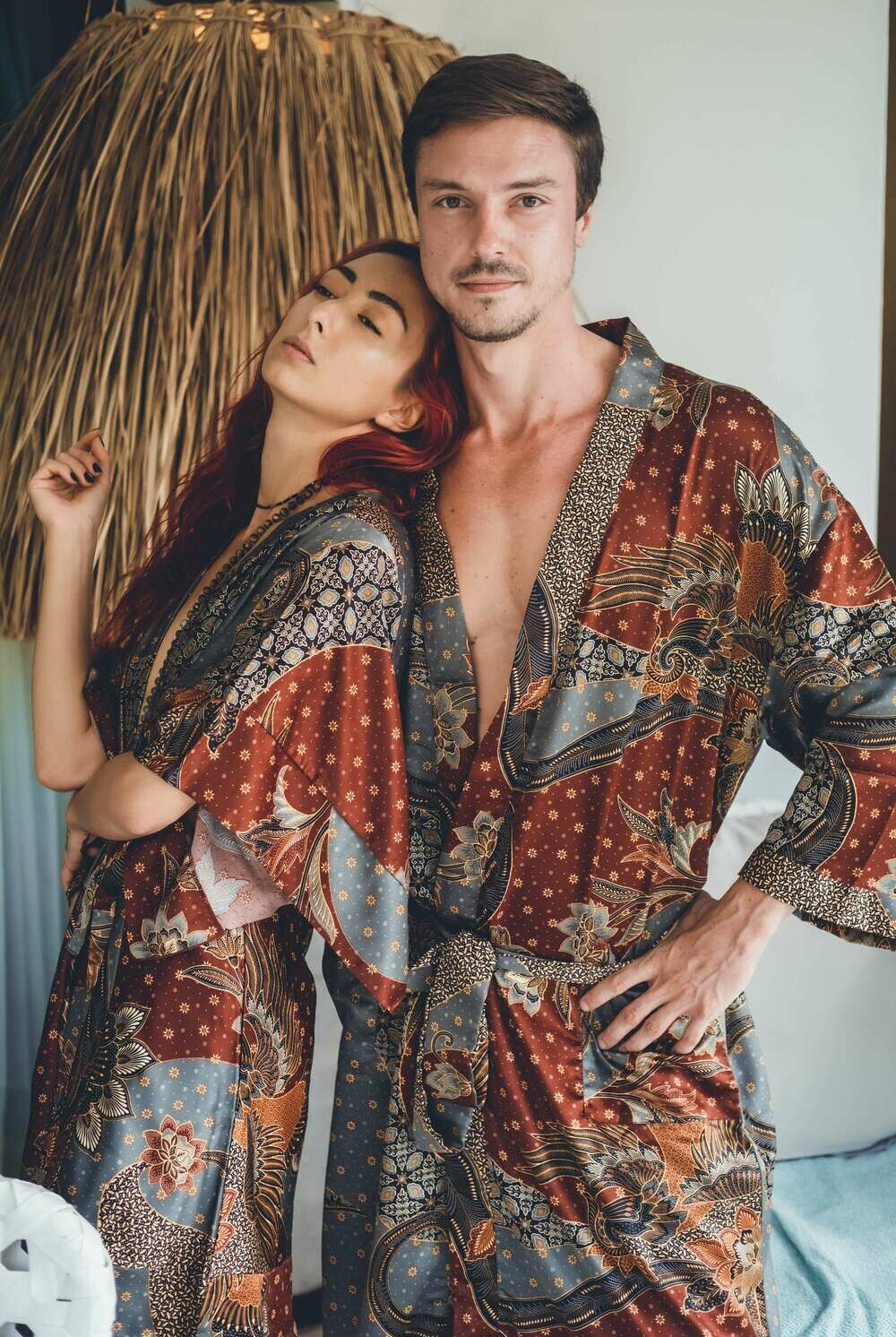 Couple's Silk Kimono Set His and Hers Grey&Brown – Eva Moon