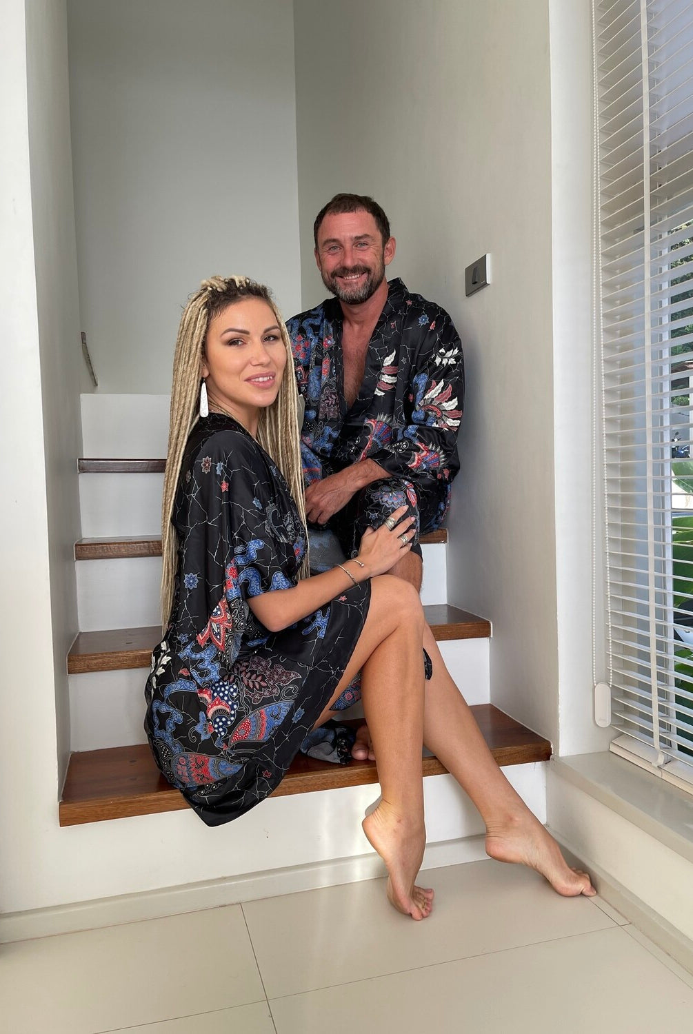 Couple's Silk Kimono Set His and Hers Black&Blue – Eva Moon