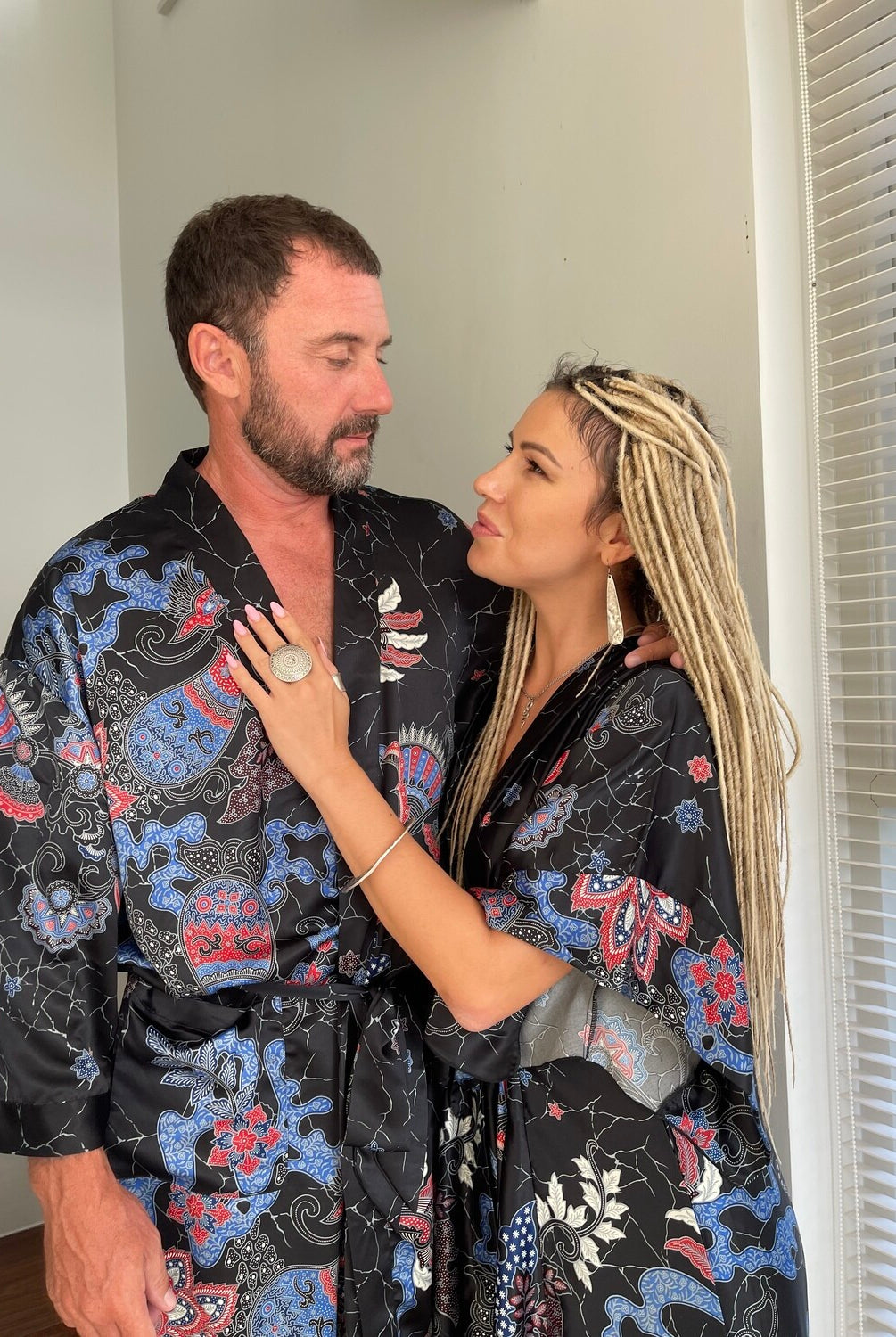 Couple's Silk Kimono Set His and Hers Black&Blue – Eva Moon