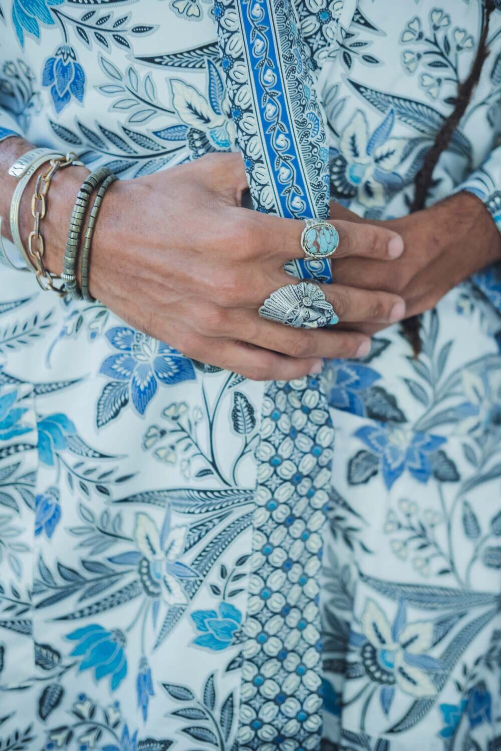 White and blue mens silk kimono - My Store