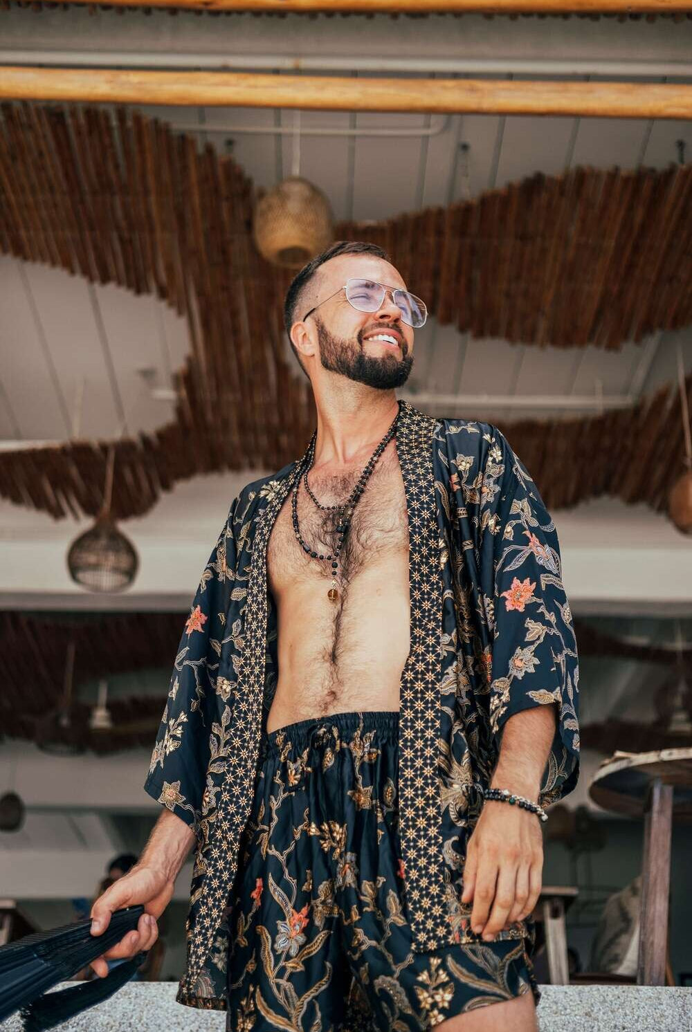 Men's Balinese print boxer shorts, Black & Gold, by Eva Moon