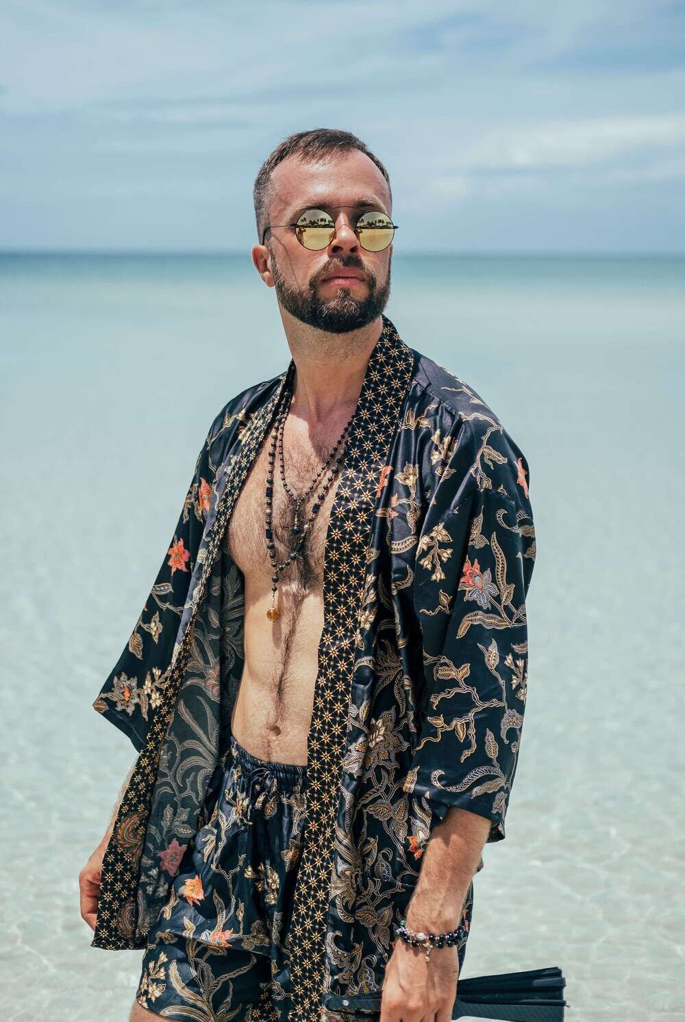 Men Short Kimono Black&Gold - My Store