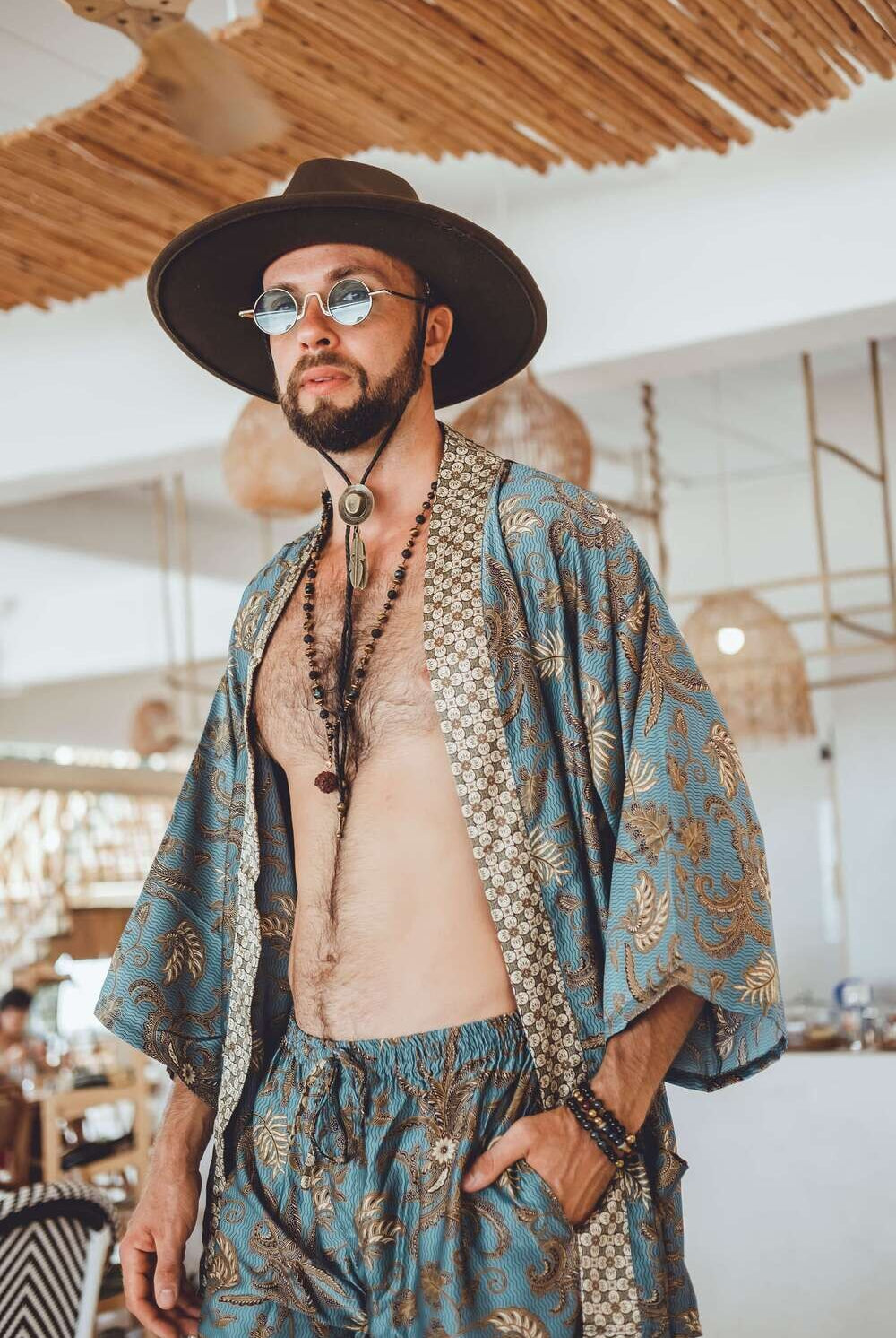 Men short kimono Green&Gold - My Store