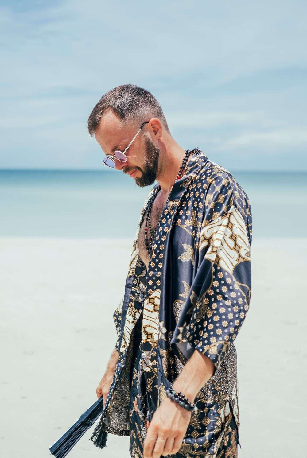 Men short kimono Black&Ivory - My Store