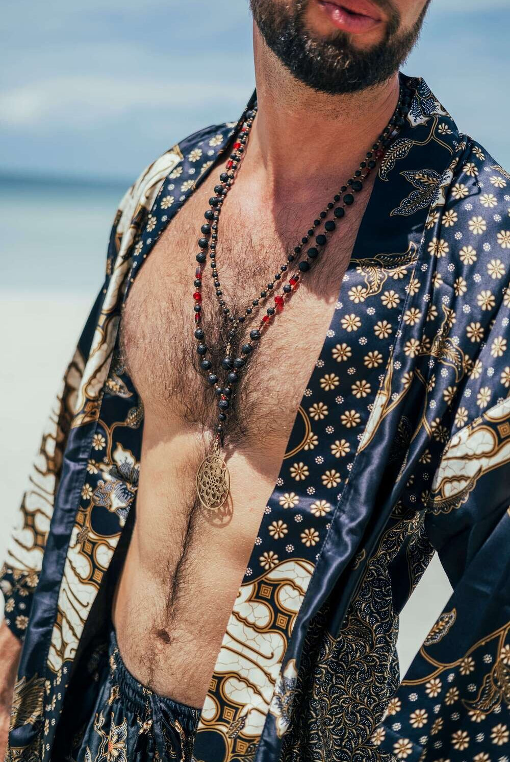 Men short kimono Black&Ivory - My Store