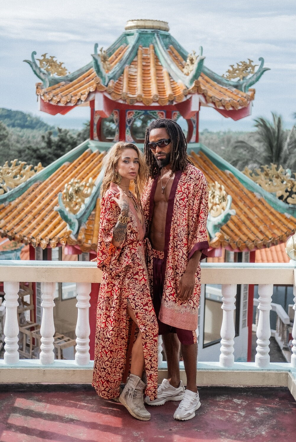 Couple's Silk Kimono Set His and Hers Fire – Eva Moon