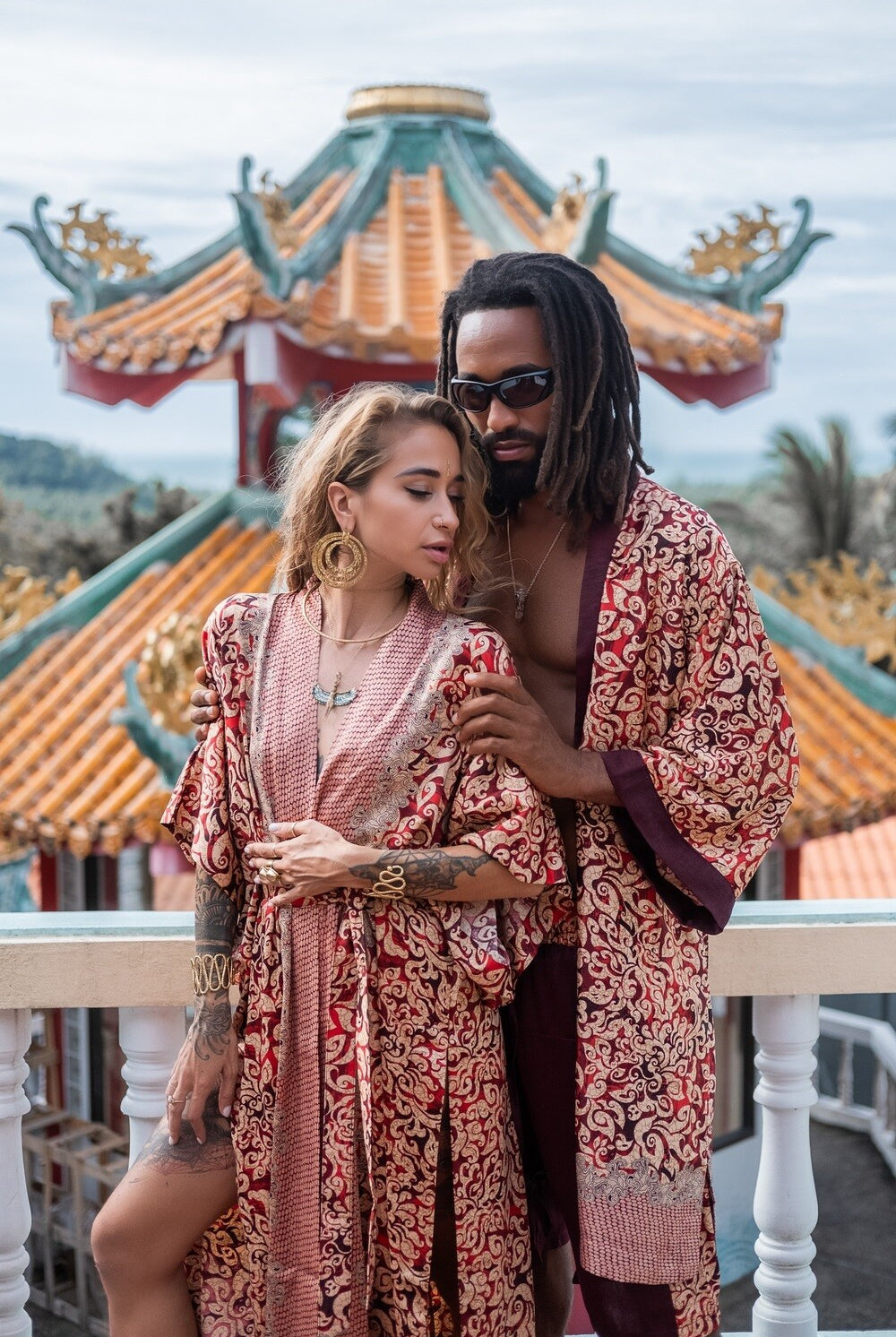 Couple's Silk Kimono Set His and Hers Fire – Eva Moon