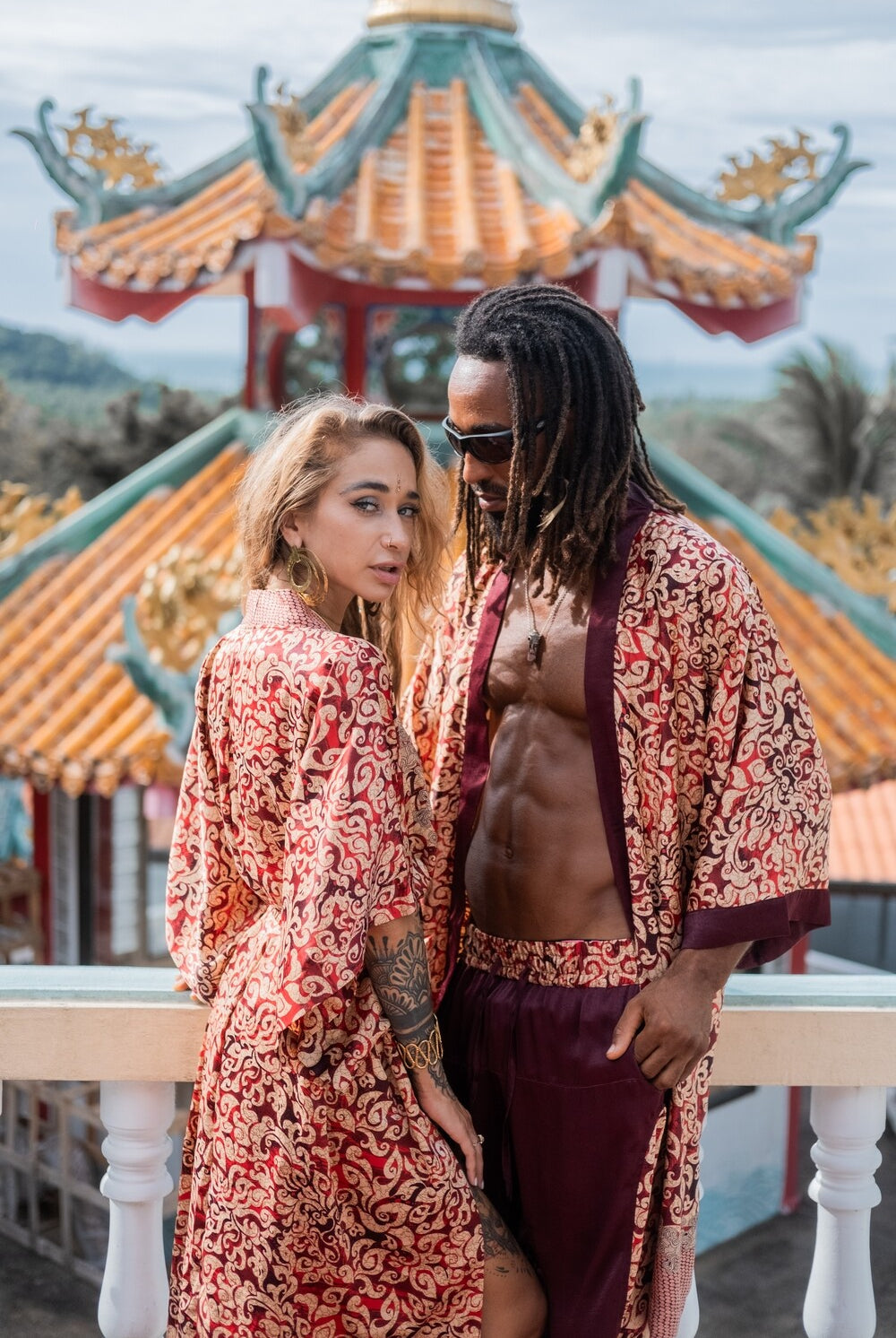 Couple's Silk Kimono Set His and Hers Fire – Eva Moon