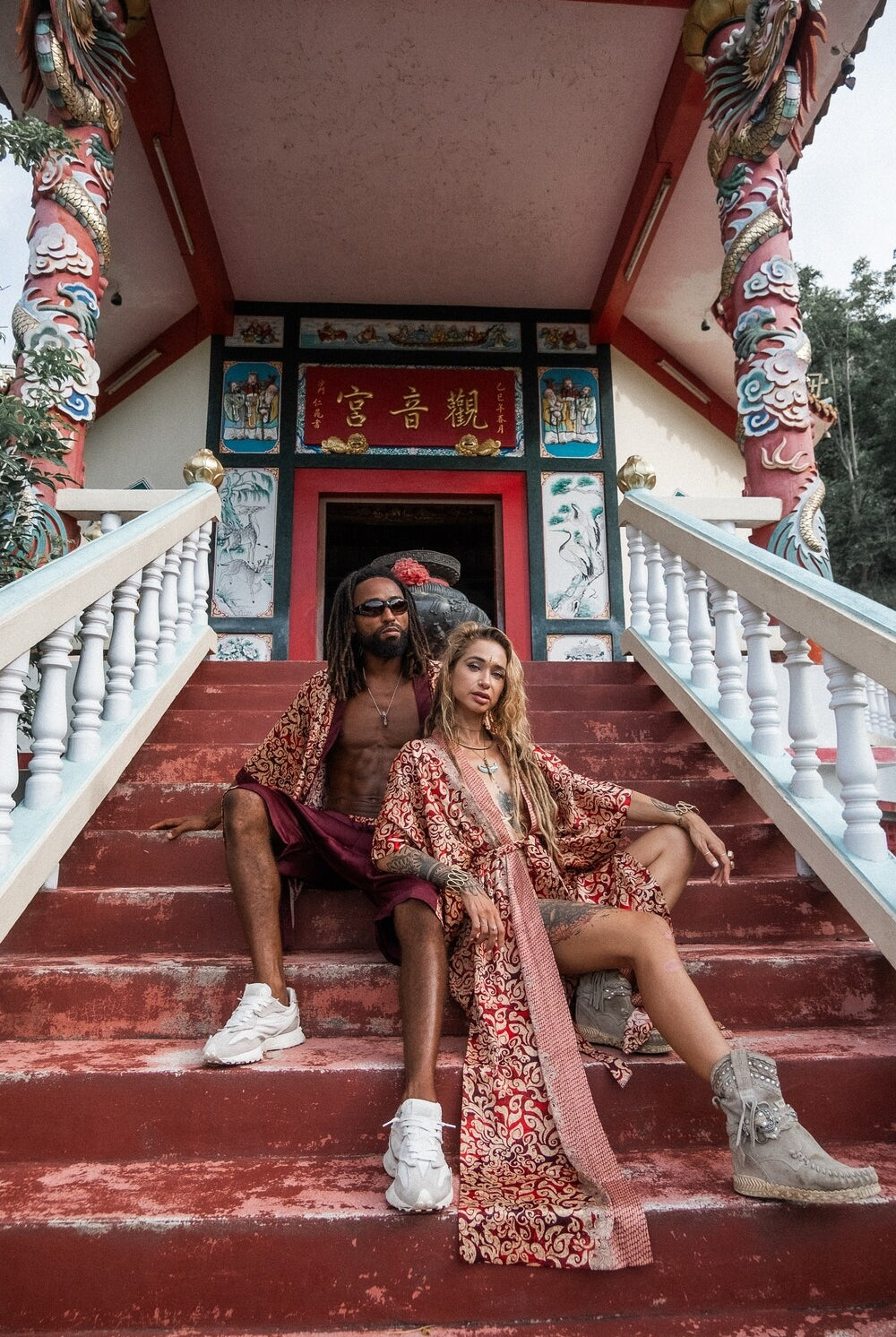 Couple's Silk Kimono Set His and Hers Fire – Eva Moon