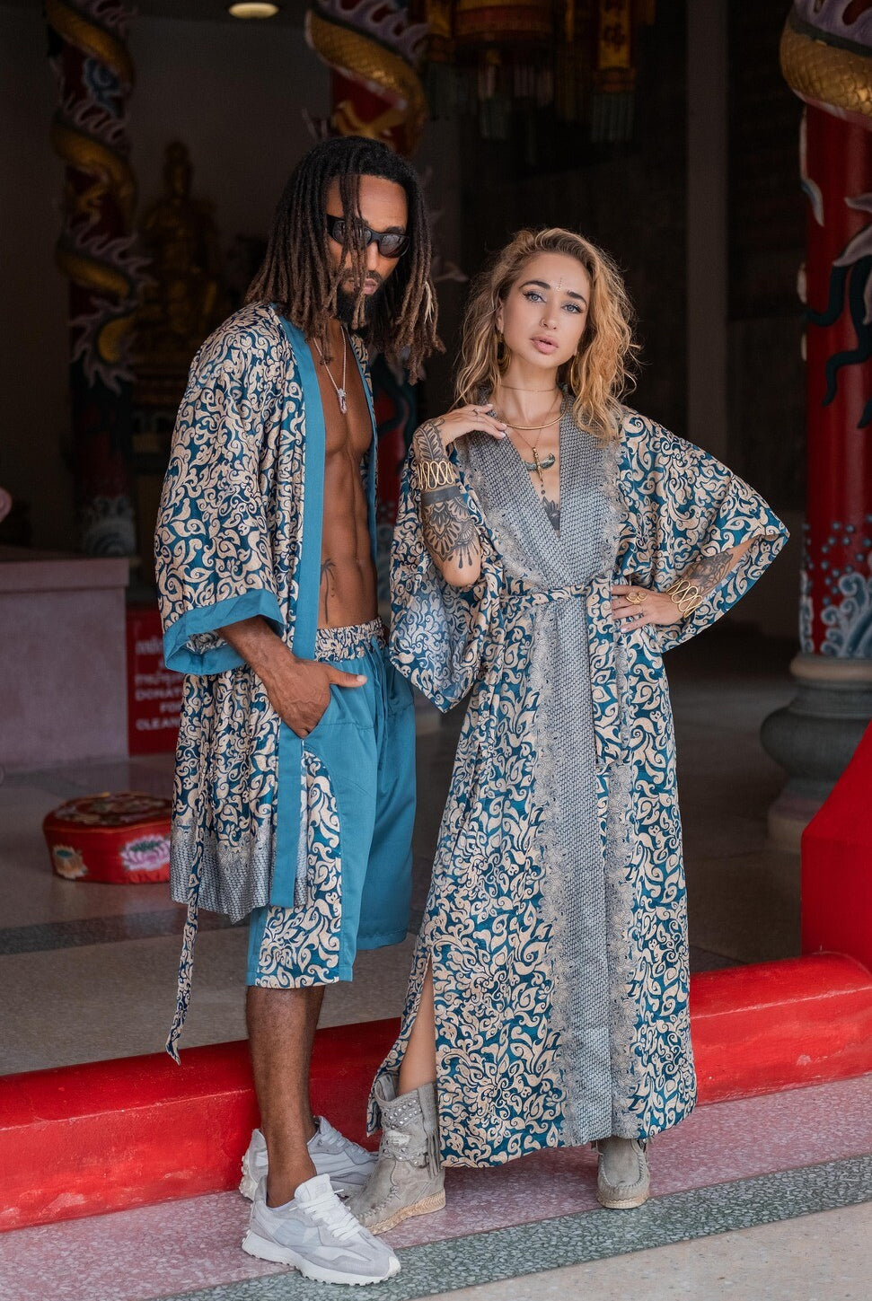 Couple's Silk Kimono Set His and Hers Ice – Eva Moon