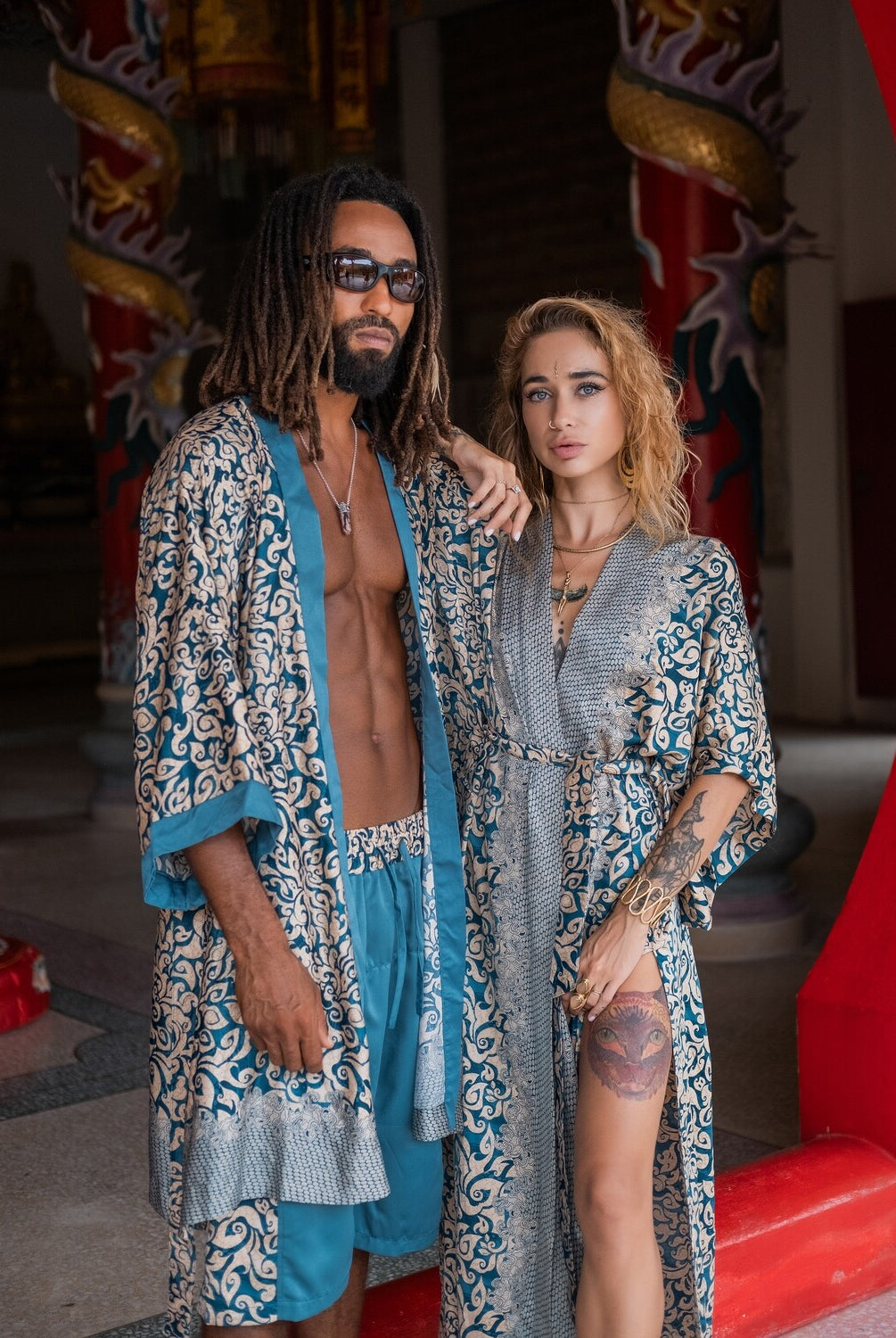 Couple's Silk Kimono Set His and Hers Ice – Eva Moon