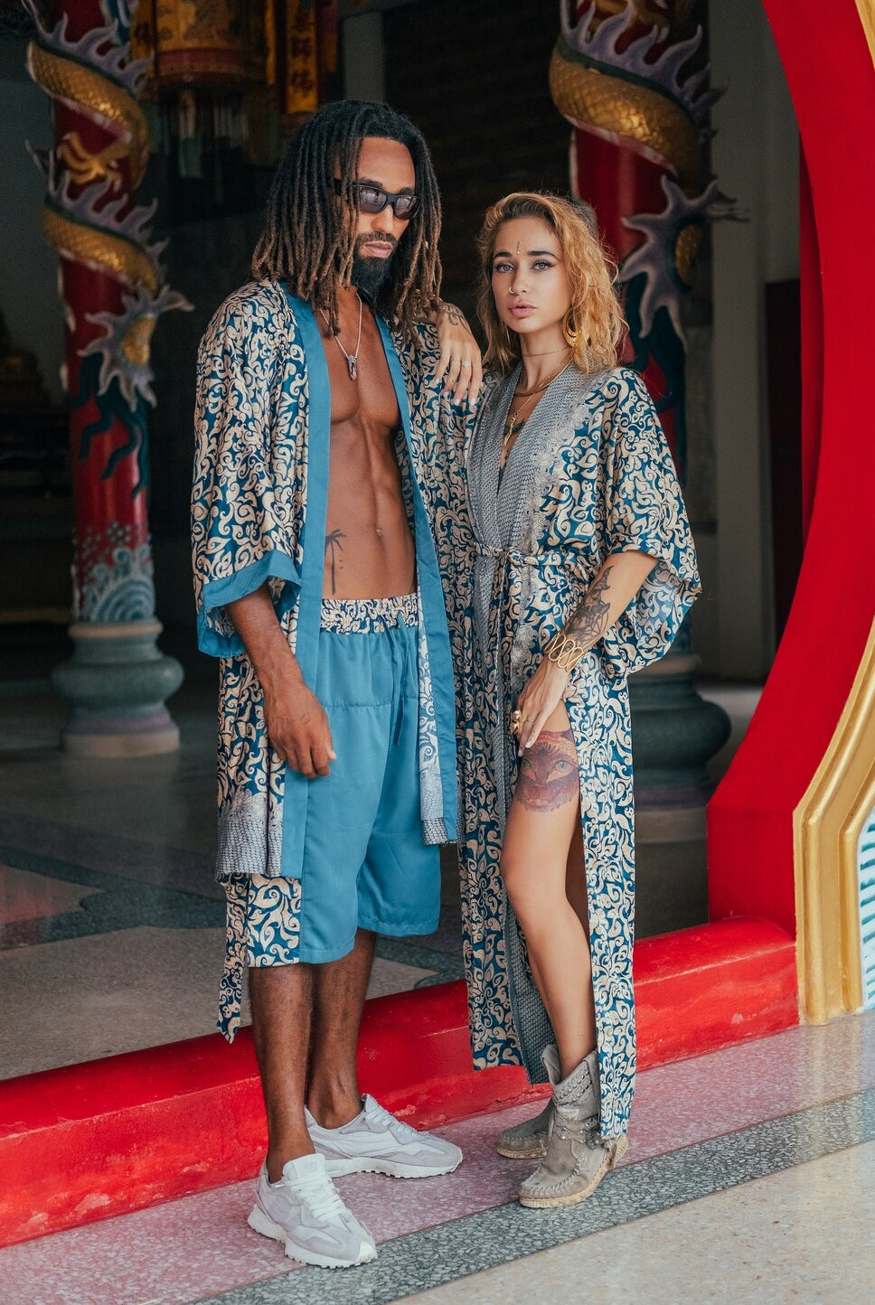 Couple's Silk Kimono Set His and Hers Ice – Eva Moon