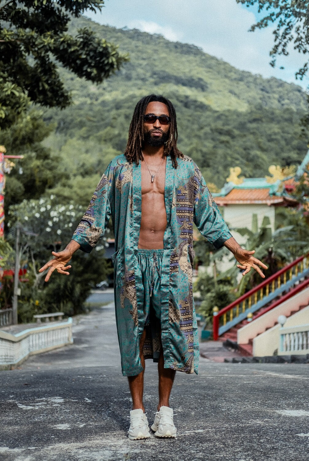 Men silk kimono Green&Black - My Store