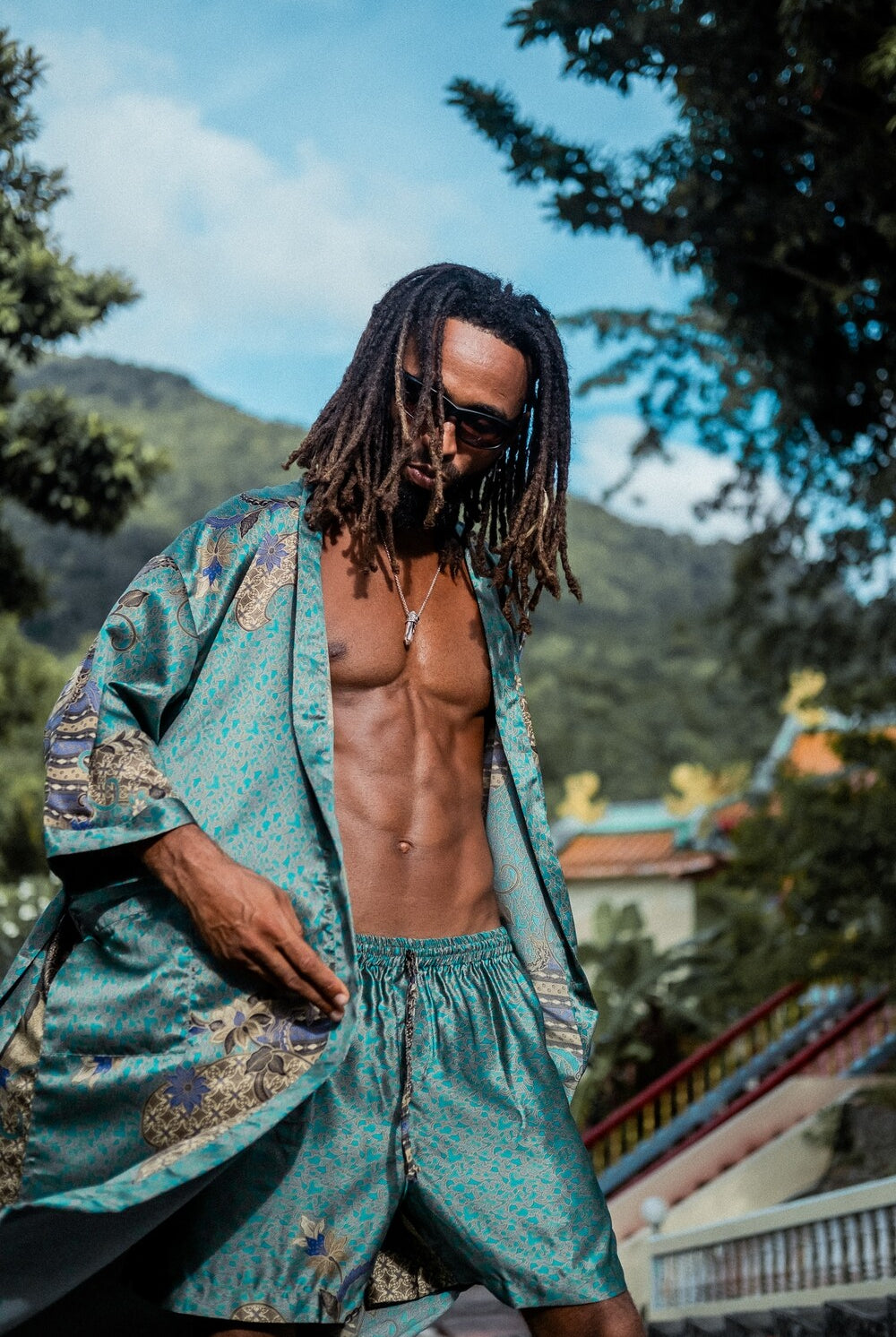 Men silk kimono Green&Black - My Store