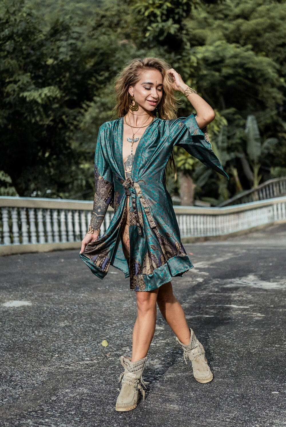 Women Short Green&Black Kimono – Eva Moon
