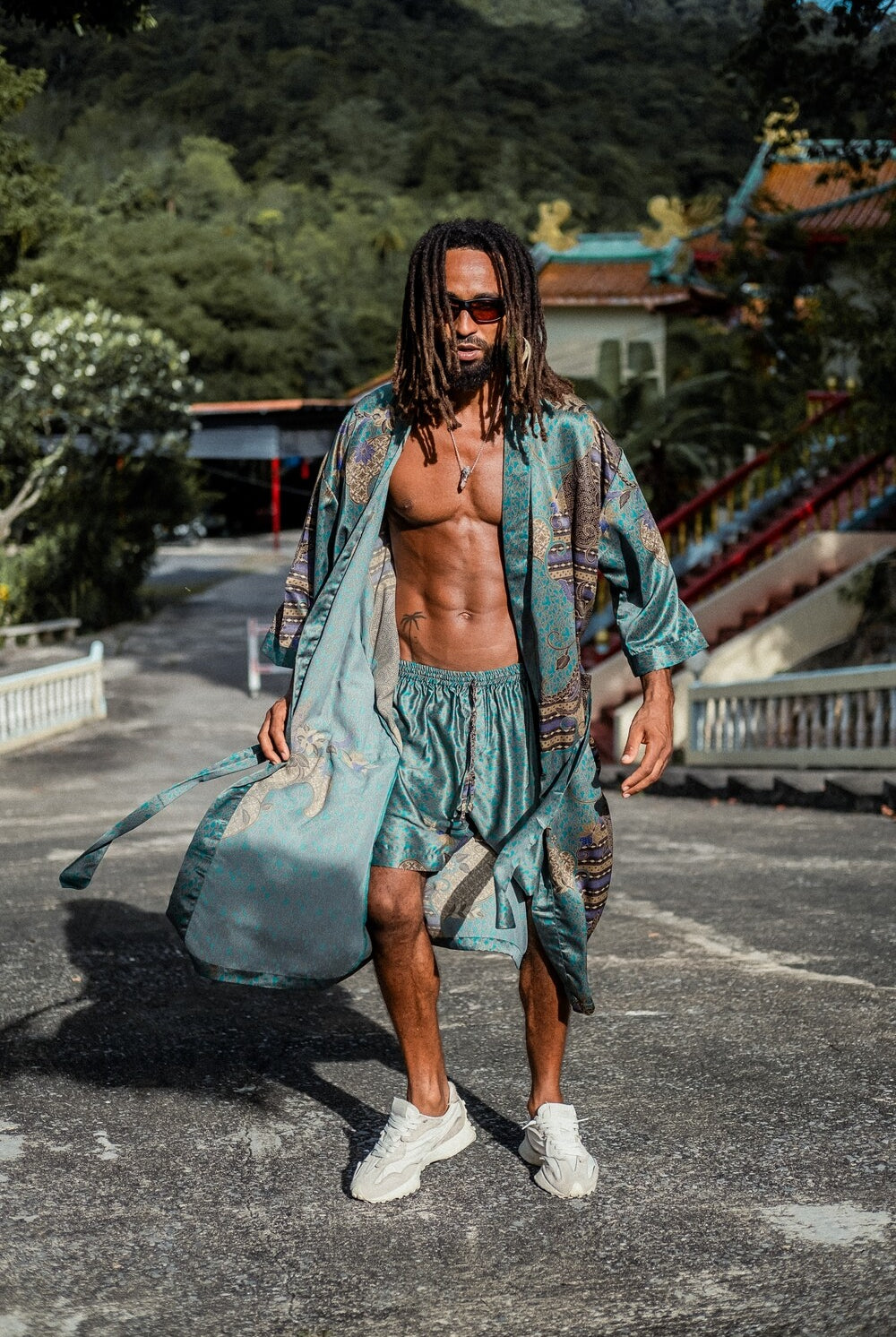 Men silk kimono Green&Black - My Store