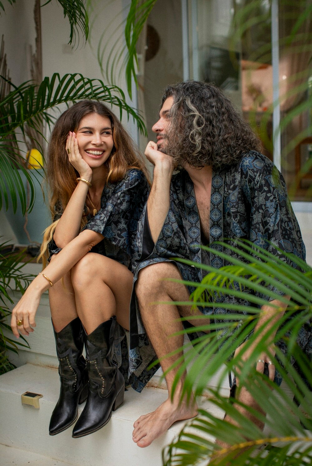 Couple's Silk Kimono Set His and Hers Moon – Eva Moon