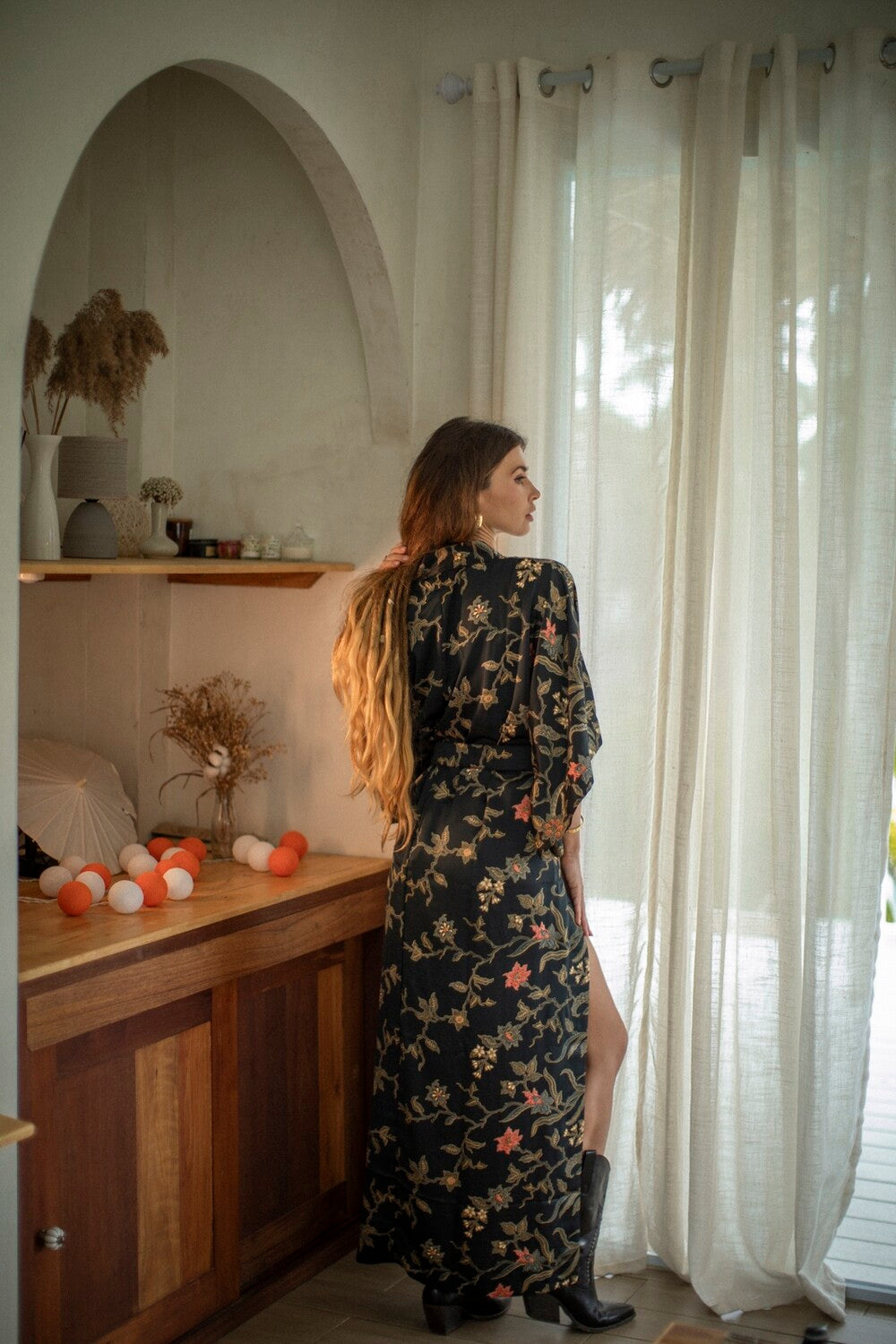 Long Women Black&Gold Kimono - My Store
