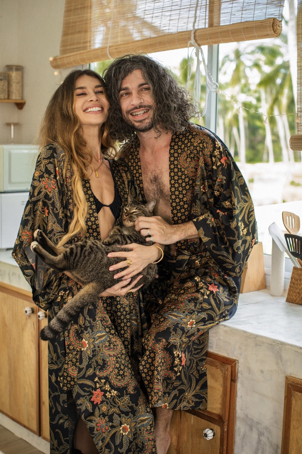 Long Women Black&Gold Kimono - My Store