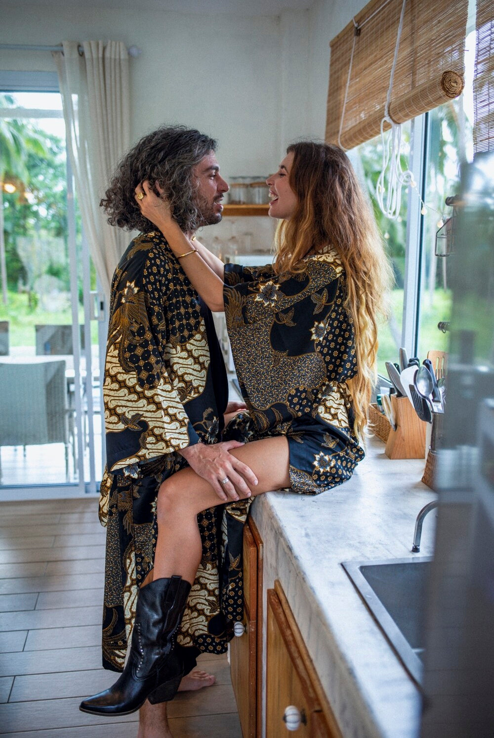Couple's Silk Kimono Set His and Hers Black&Ivory – Eva Moon