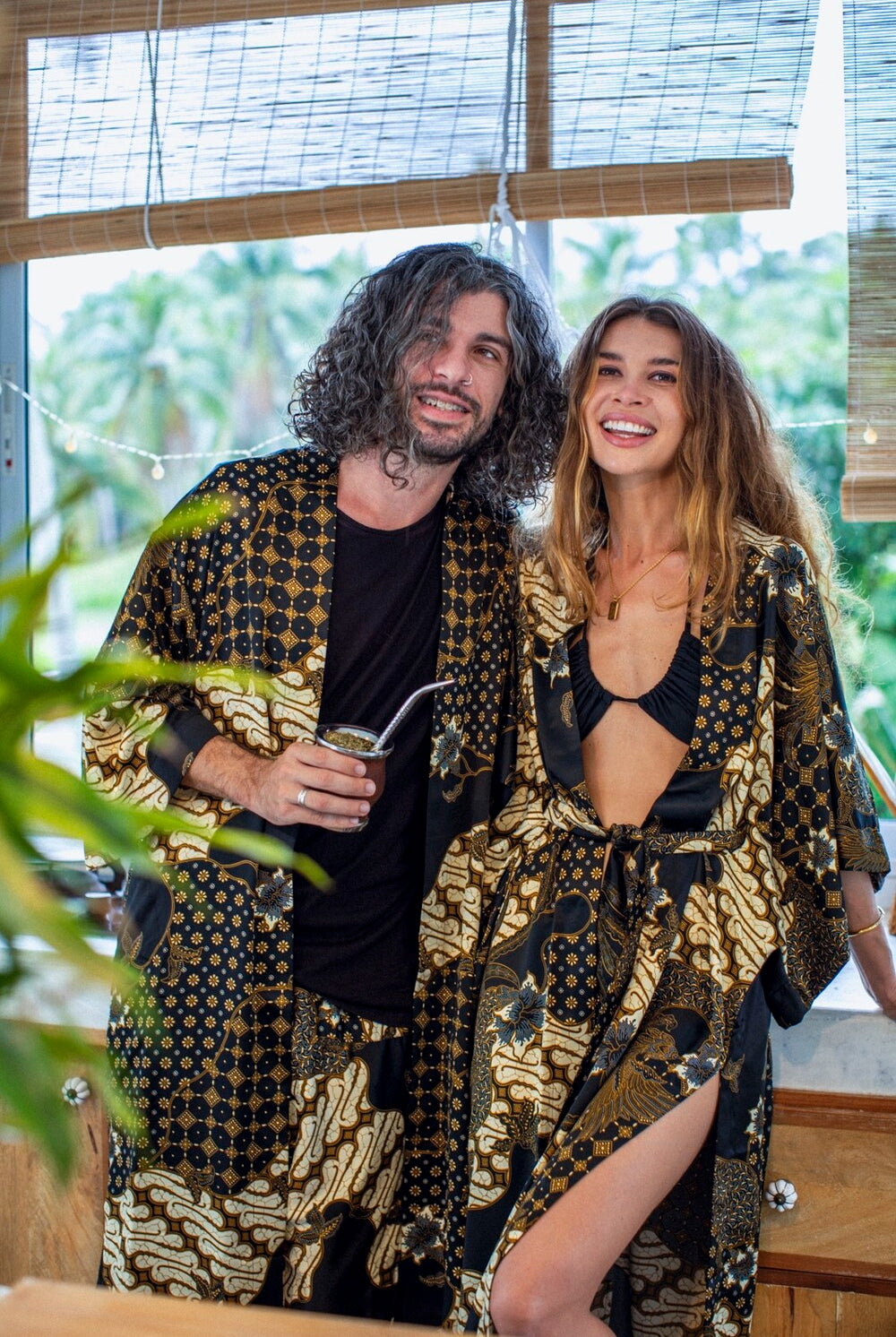 Couple's Silk Kimono Set His and Hers Black&Ivory – Eva Moon