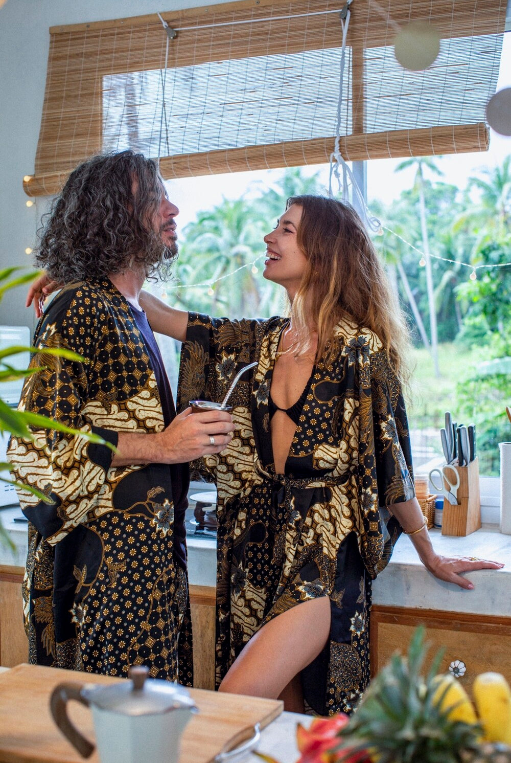 Couple's Silk Kimono Set His and Hers Black&Ivory – Eva Moon