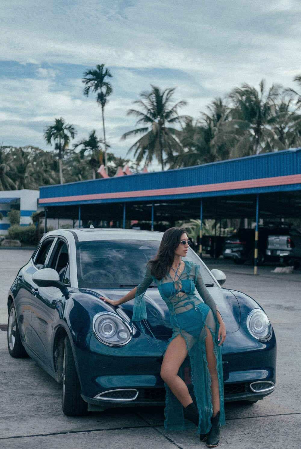 Mesh Dress Amour in Ocean, sheer beach cover-up dress by Eva Moon, view 4