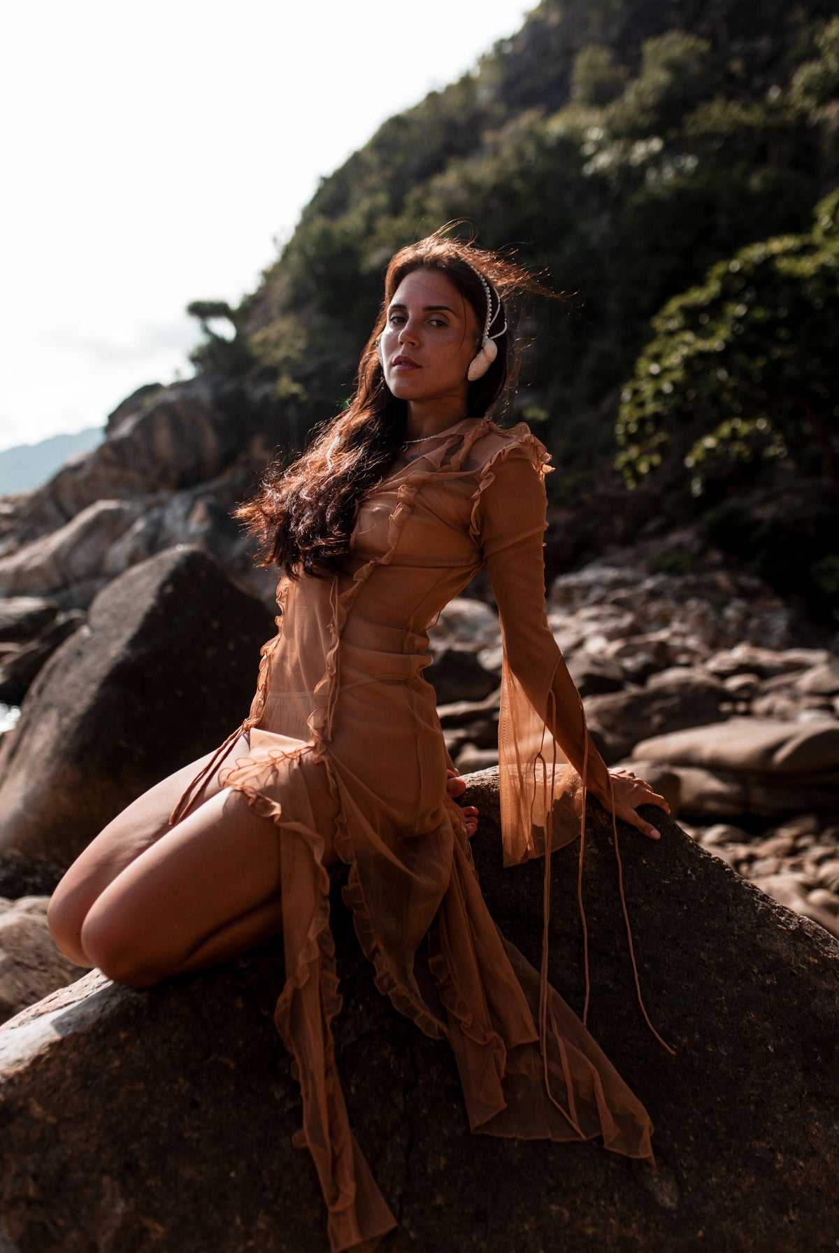 Mesh Dress Amour in Brulle, sheer beach cover-up dress by Eva Moon, view 2