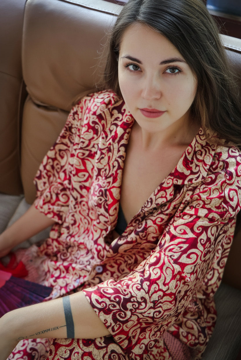 Women's shirt and pants pajama set, Fire print, by Eva Moon, view 4