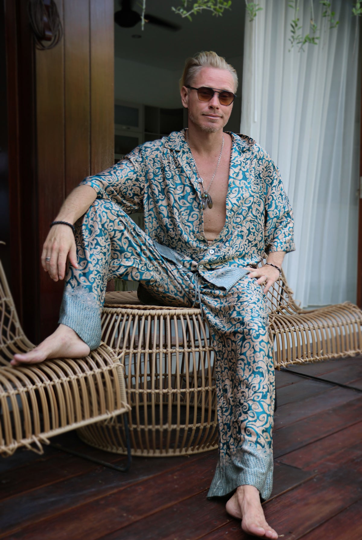 Men's shirt and pants pajama set, Ice print, by Eva Moon, view 3