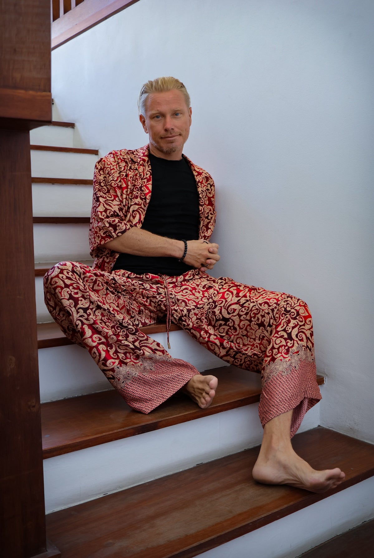 Men's shirt and pants pajama set, Fire print, by Eva Moon