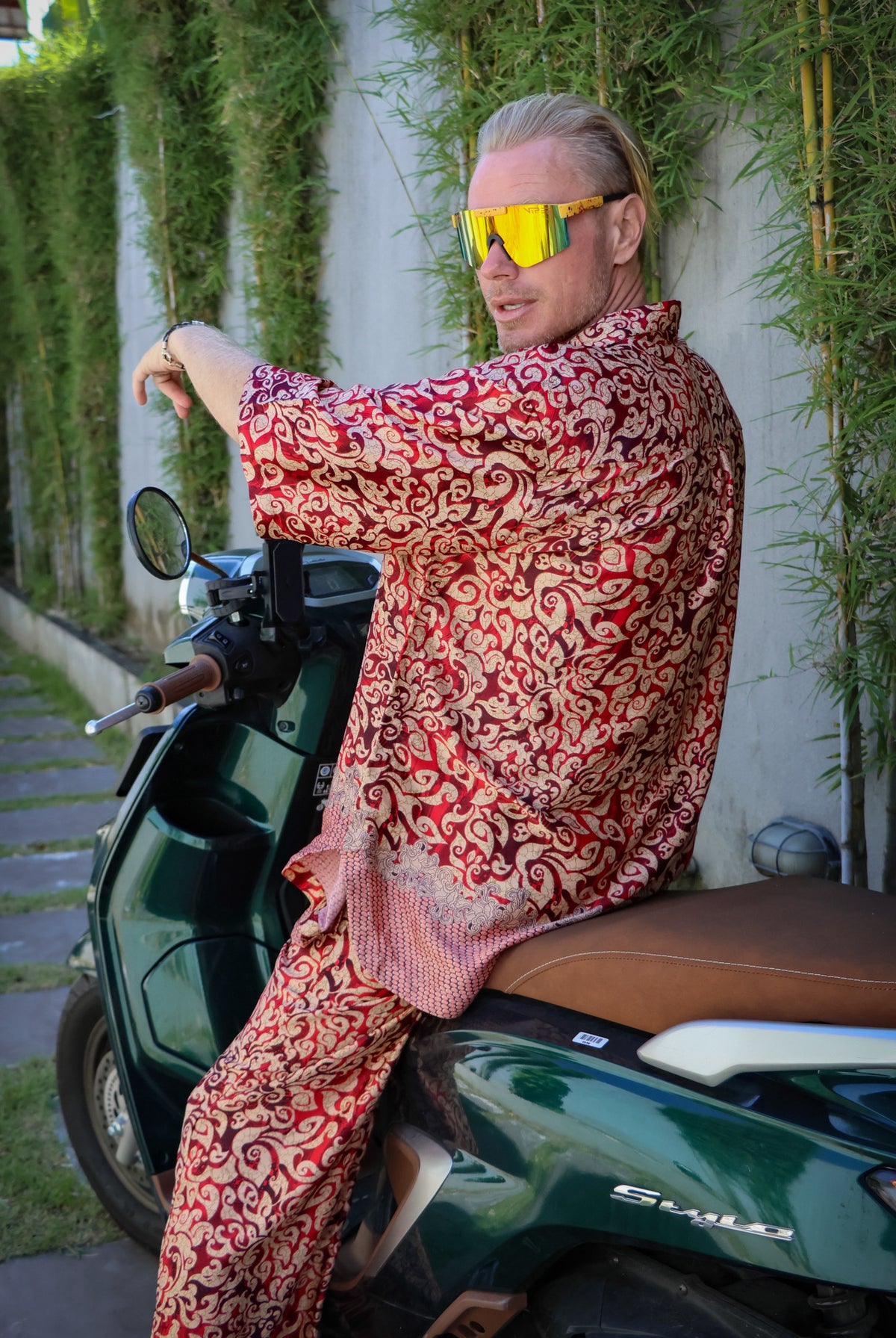 Men's shirt and pants pajama set, Fire print, by Eva Moon, view 4
