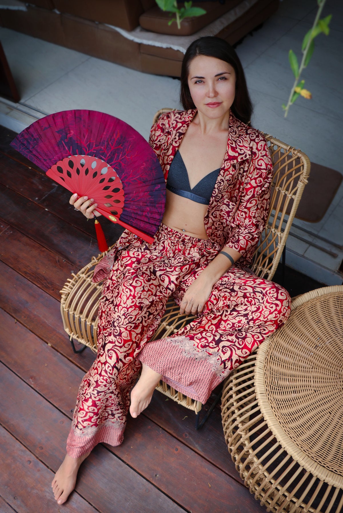 Women's shirt and pants pajama set, Fire print, by Eva Moon, view 3