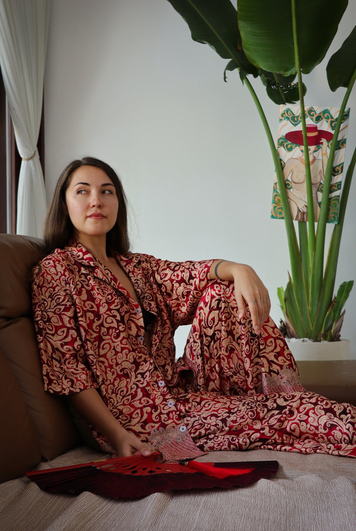 Women's shirt and pants pajama set, Fire print, by Eva Moon