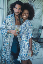 Set of 2 silk White&Blue kimonos for couples - My Store