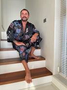 Mens black & blue silk kimono - My Store