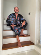 Mens black & blue silk kimono - My Store