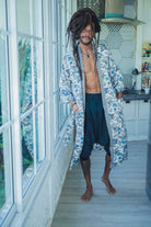 White and blue mens silk kimono - My Store